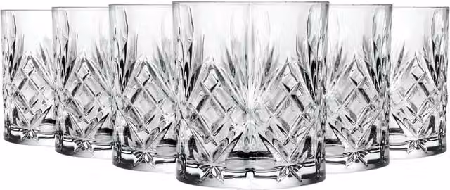 RCR Crystal Melodia Geometric Whisky Tumbler Glasses, Transparent, 340ml, Pack of 6