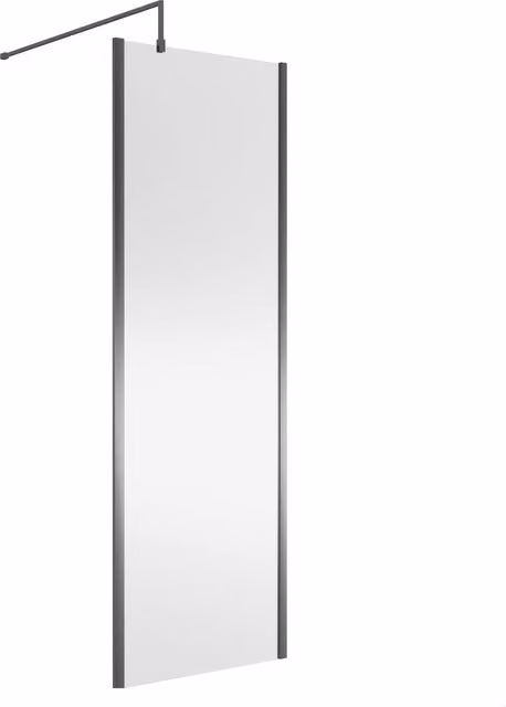 Balterley Frameless Single Panel Wetroom Screen with Support Bar, Clear Glass, Silver, Width: 70 cm