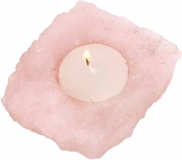 KDMK Rose Quartz Stone Tealight Candle Holder, Pink