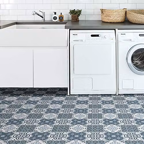 WallPops FP2951 Leyton Blue and Grey Self-Adhesive Peel and Stick Floor Tiles, 30.48 x 30.48 cm – 3