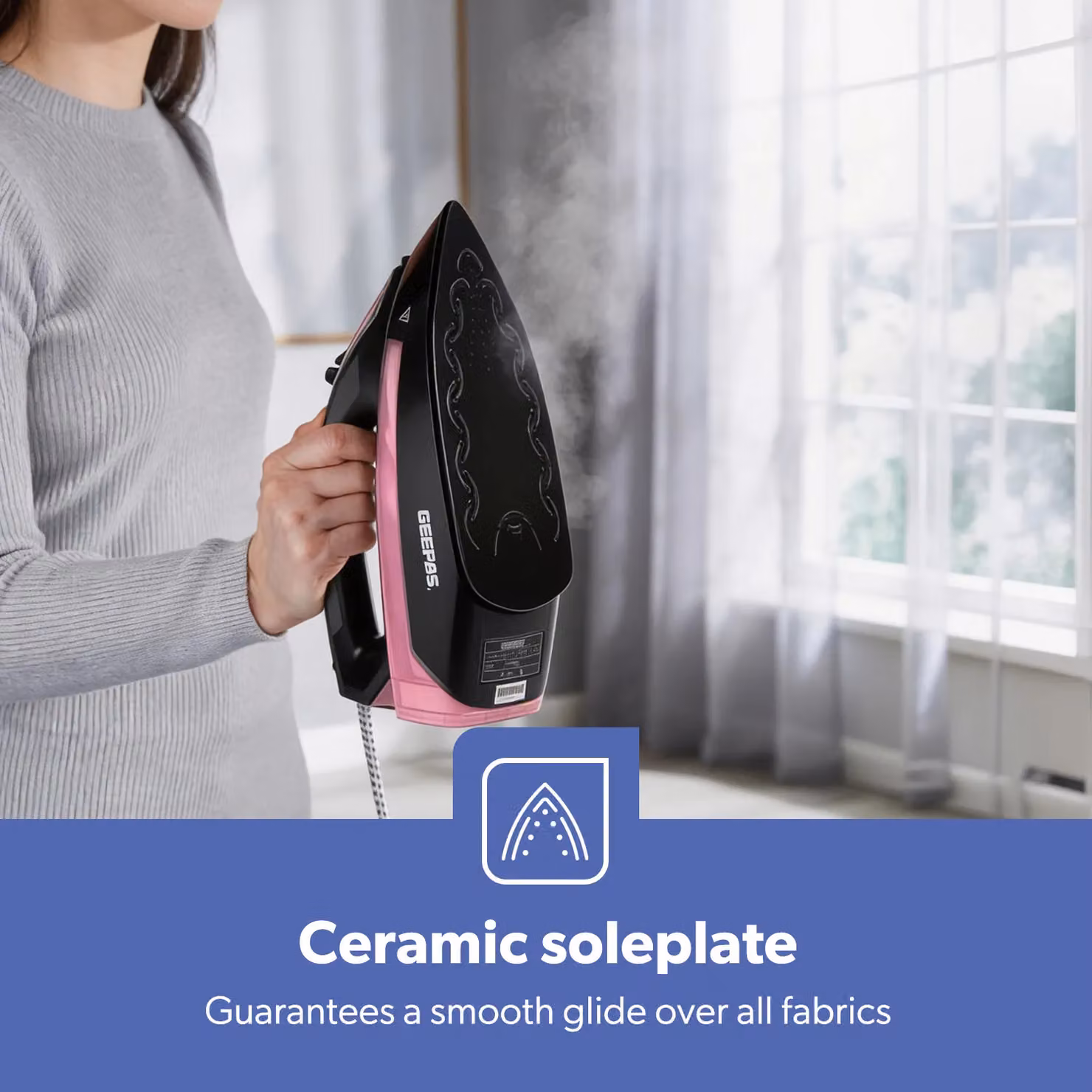 Geepas 2200W Steam Iron with Ceramic Non-Stick Coating Plate in Black – 5
