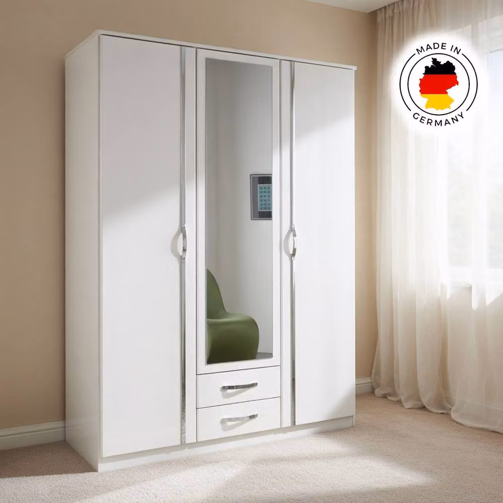 KDMD Duo 3 Door White Modern Wardrobe with Mirrors and 2 Integrated Drawers – 3