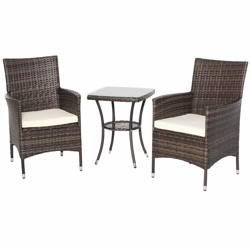 Wyld Haus Lovi 3 Piece Brown Rattan Bistro Set with Cushions – 2
