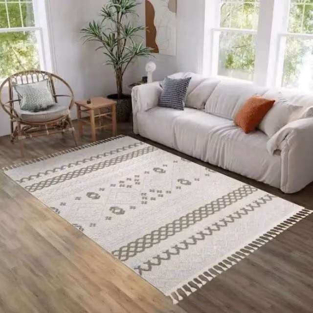 Stratus Interiors Miya Modern Round Living Room Rug in White, Grey and Green, Diameter: 100 cm