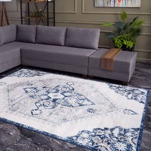 THE RUGS Vintage Oriental Area Rug in Blue, Beige and Brown, W/D/H: 80 x 150 x 1 cm – 1