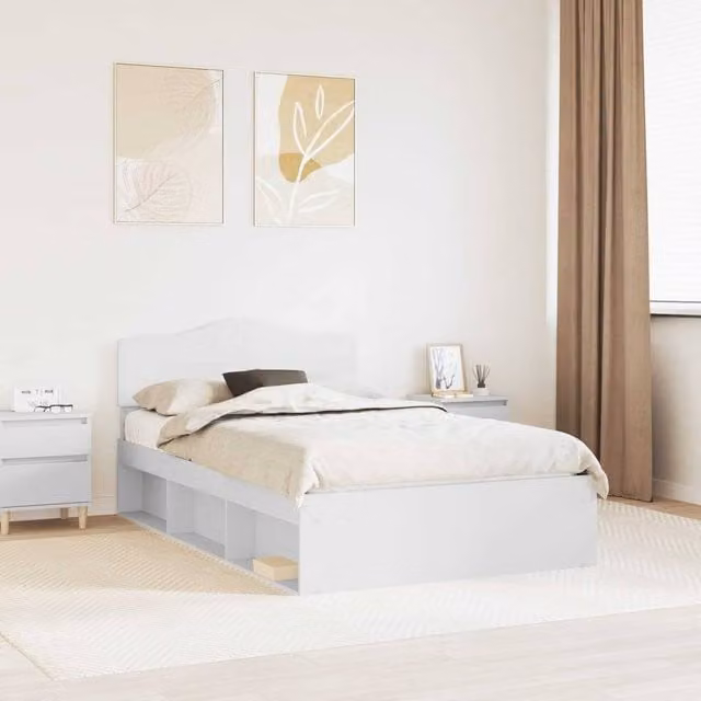 Berkfield Home Bed Frame with Headboard in White Solid Pine Wood W/D/H: 120 x 200 cm