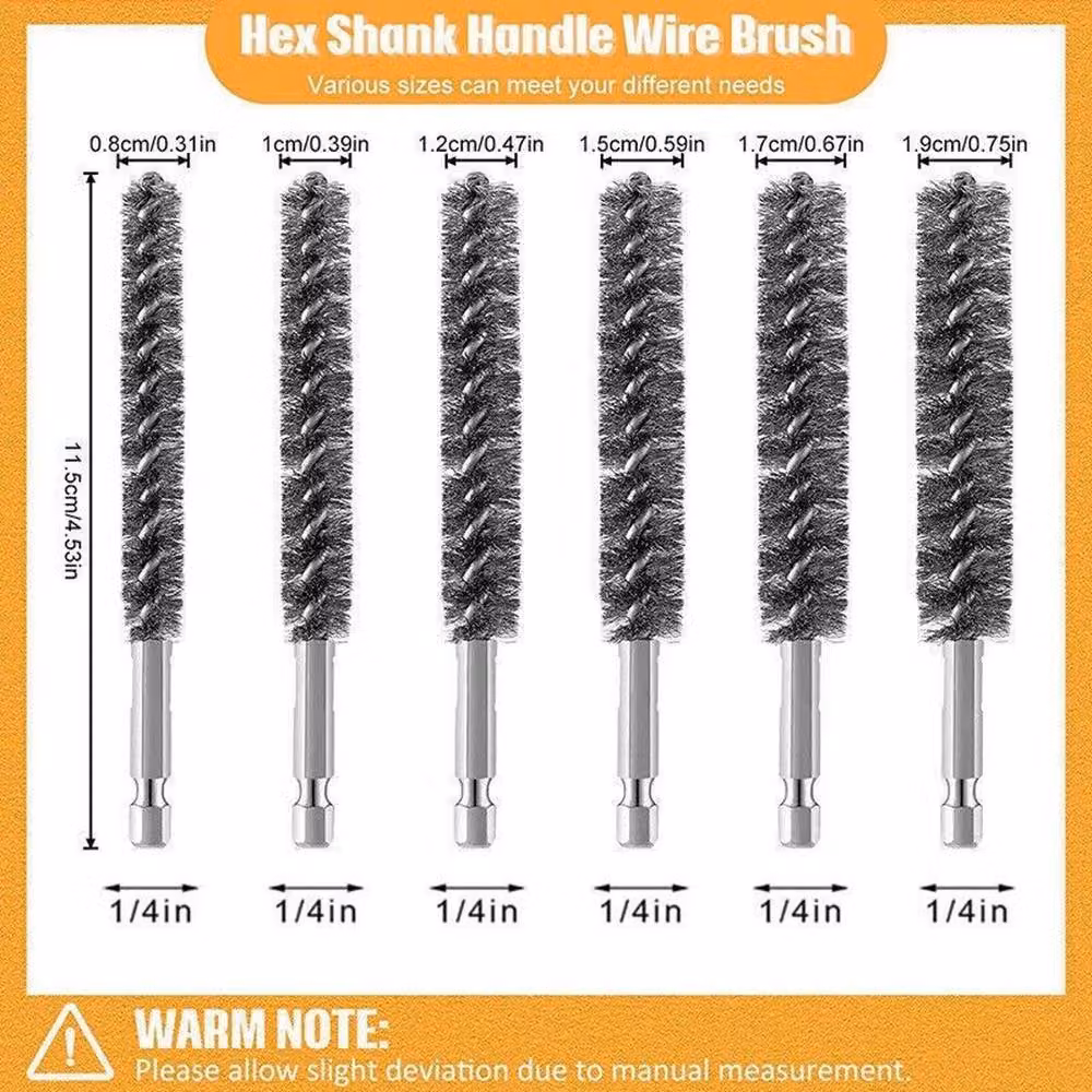 Kelvenix 6-Piece Silver Stainless Steel 1/4 Inch Hex Wire Brush Set – 2