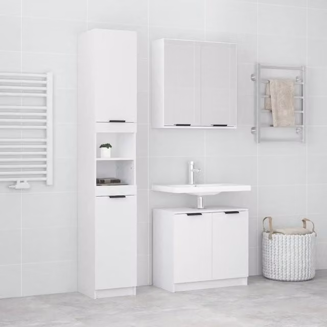 Berkfield Home 3 Piece Modern White Bathroom Cabinet Set in Engineered Wood