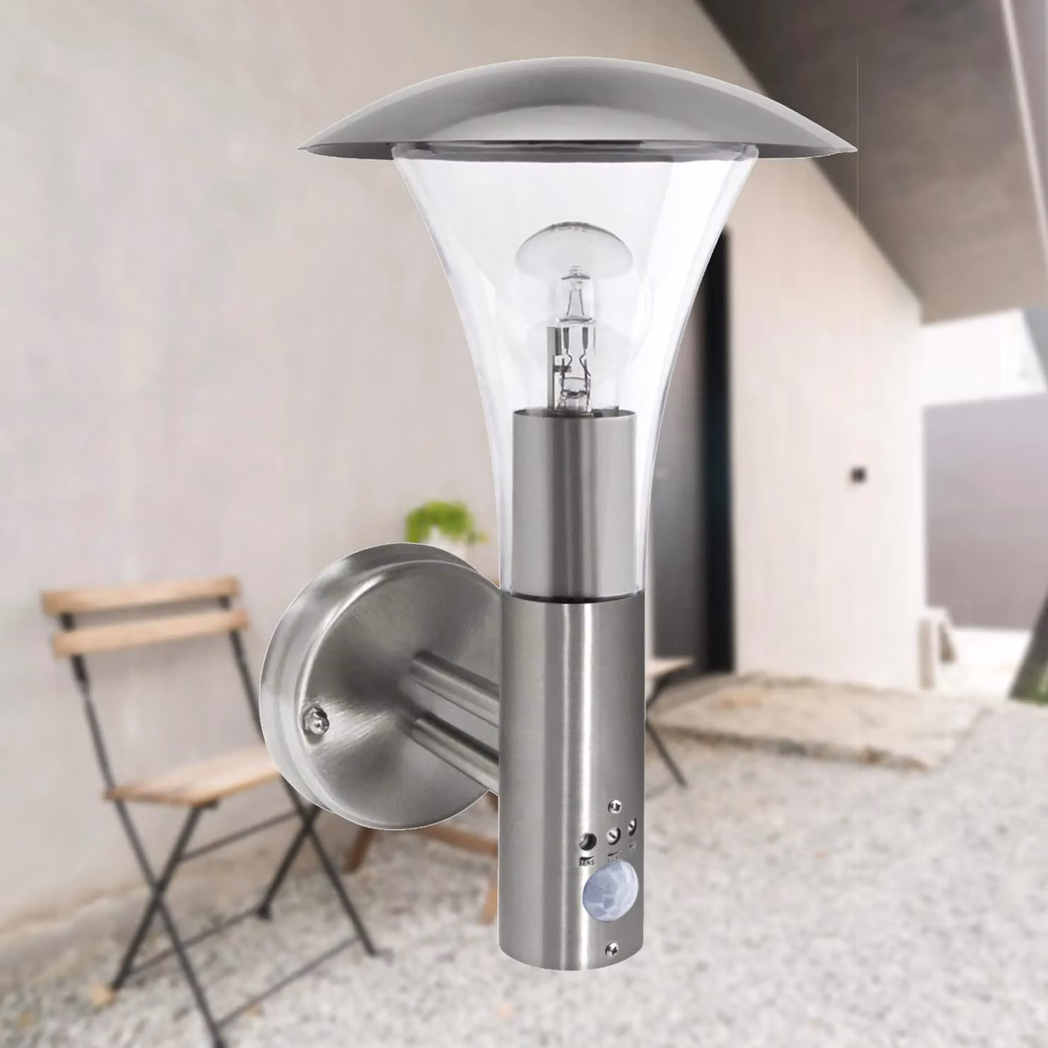 First Choice Lighting Set of 2 Halo Stainless Steel Outdoor IP44 Motion Sensor Wall Lights in Silver – 2