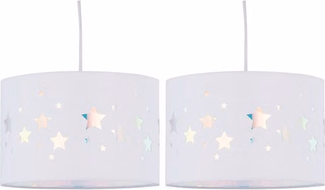 First Choice Lighting Clayton Set of 2 White Easy Fit Pendant Shades with Star Cut Out – 1