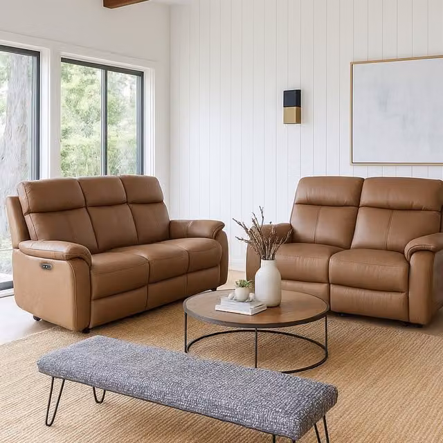 Aspire Kingsmere 3 + 2 Power Recliner Sofa Set in Brown Real Leather with USB Charging – 1