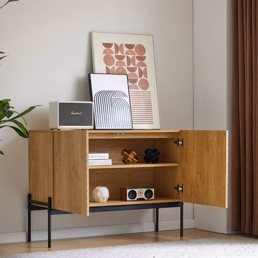 Matteo Modern Natural Brown Sideboard Cabinet with 2 Doors and Metal Legs – 2