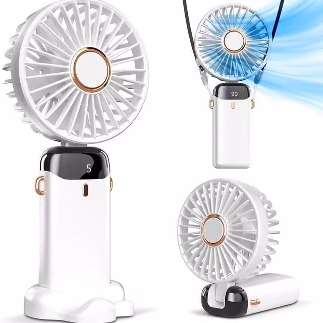 Dyzi 2-in-1 Portable Mini Handheld Table Fan, Rechargeable, White