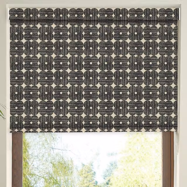 Orla Kiely Made To Measure Charcoal Grey Textured Flower Semi-Transparent Roller Blind