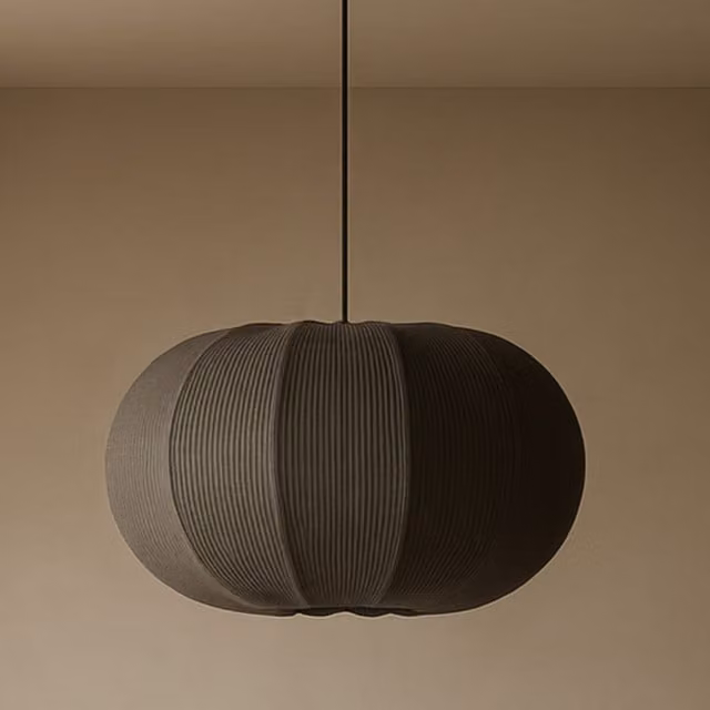 CGC LILA Grey Oval Stretch Ribbed Cotton Fabric Lampshade - Grey