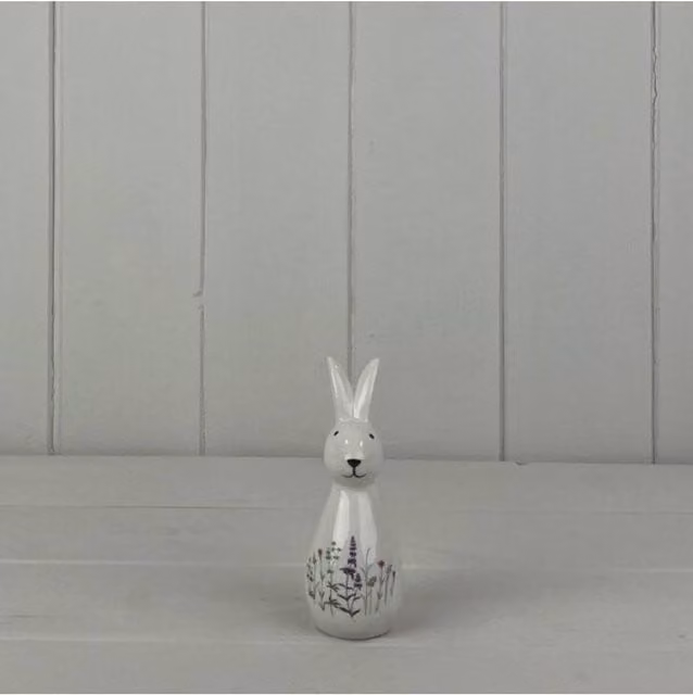 KDMD White Tall Meadow Rabbit Ceramic Tabletop Ornament