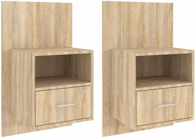 Berkfield Home Set of 2 Wall-mounted Bedside Cabinets in Sonoma Oak, Light Brown