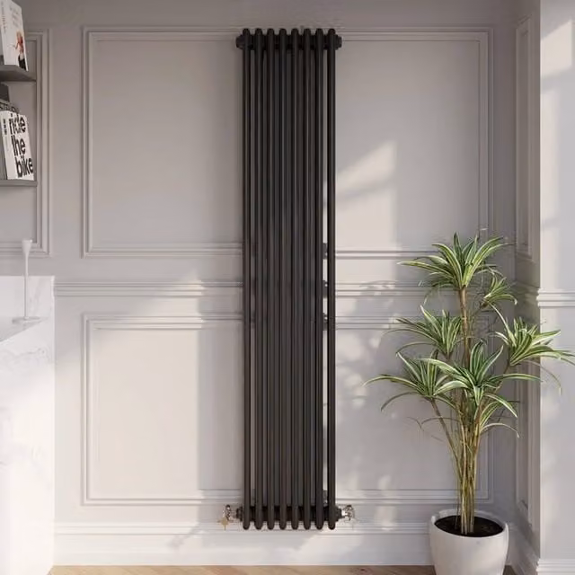 Temprazo Black Steel Wall Mounted Column Radiator H: 42.5 cm, W: 38.0 cm, D: 10.0 cm