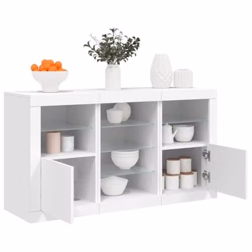 vidaXL Modern White Sideboard with Integrated LED Lights, W/D/H: 123 x 37 x 67 cm
