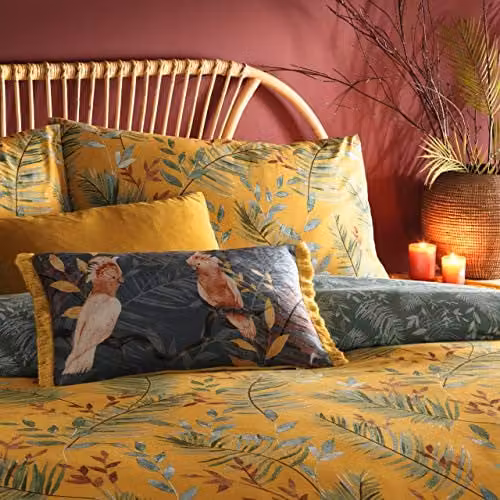 Riva Home Reversible Jungle Print Polycotton Duvet Cover and Pillowcase Set in Yellow and Petrol, W: 140 cm, L: 200 cm – 2