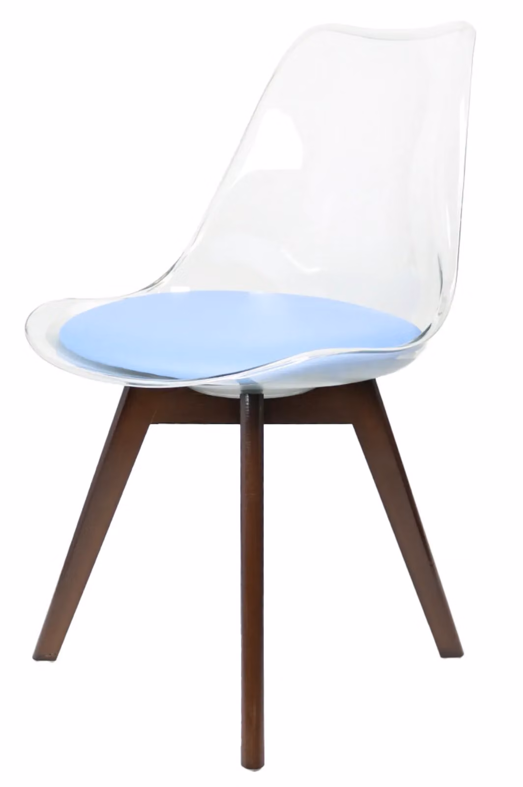 Fusion Living Soho Blue Transparent Plastic Dining Chair with Dark Wood Legs – 2
