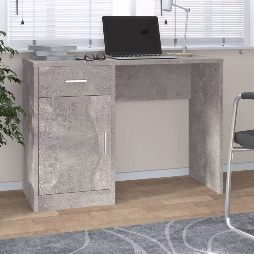 Berkfield Home Modern Computer Desk with Drawer and Cabinet in Concrete Grey, W/D/H: 100 x 40 x 73 cm – 2