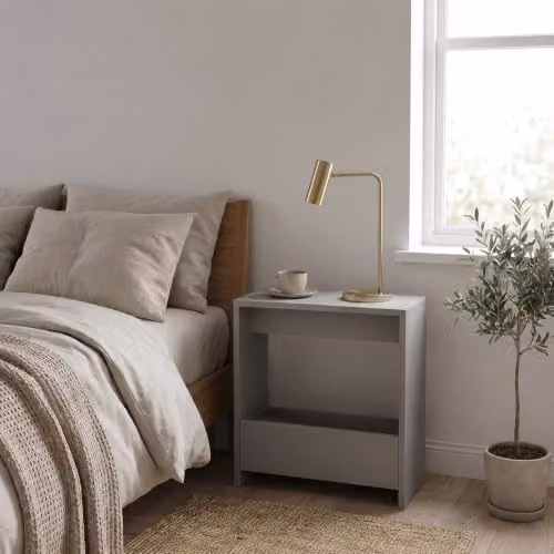 Shefa Focus 55 Grey Slim Narrow Side Table with 2-Tier Storage Shelf, W/D/H: 55 x 20 x 60 cm – 3
