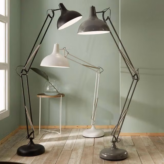 Pacific Lifestyle Adjustable Industrial Metal Floor Lamp with Grey Dome Shade