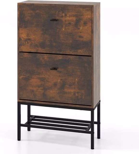 Havendro Industrial Free-Standing Shoe Storage Cabinet with Tilting Compartments in Brown and Black