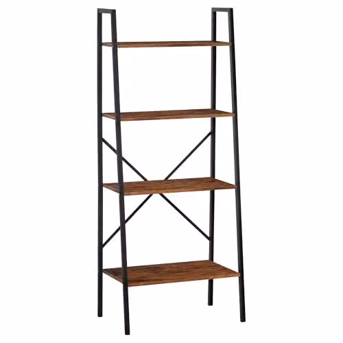 HOMCOM 4-Tier Minimalist Ladder Shelf Unit in Brown and Black, W/D/H: 37.5 x 37.5 x 145 cm