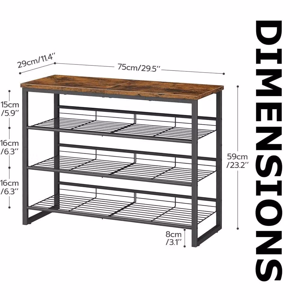 FURNOS 4-Tier Hallway Shoe Rack Storage with Adjustable Mesh Shelves in Brown – 6