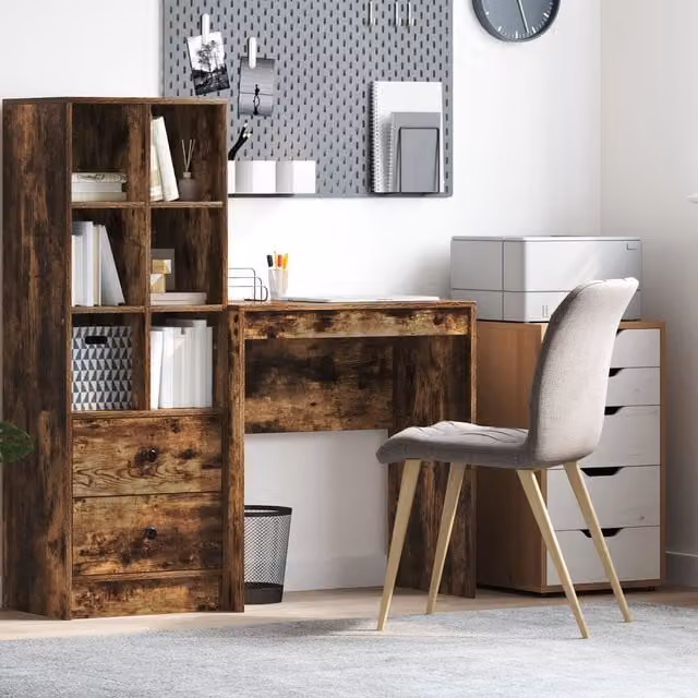 Berkfield Home Smoked Oak Writing Desk in Brown, W/D/H: 70 x 40 x 76 cm