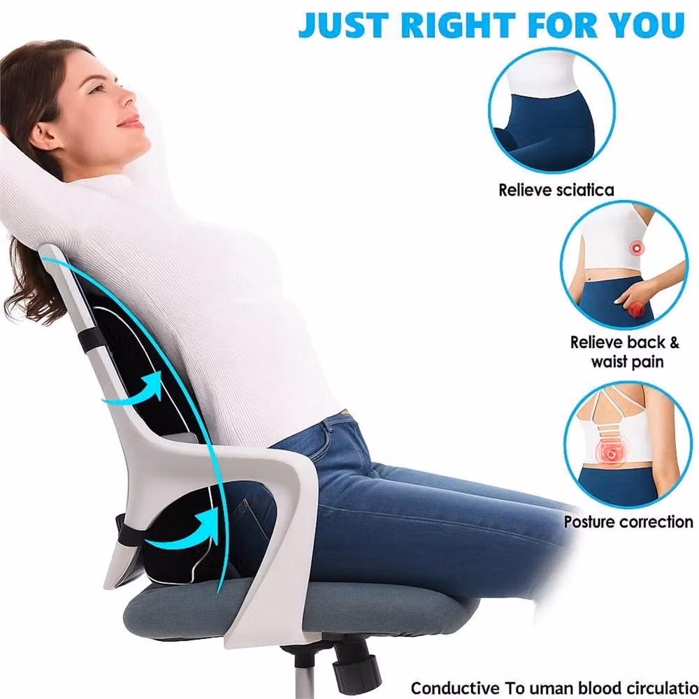 Nordara Black Contoured Memory Foam Lumbar Support Cushion for Office Chairs and Car Seats – 3