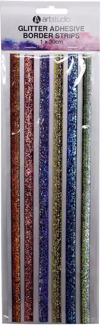 Art Studio Pack of 6 Multicolour Glitter Adhesive Border Strips