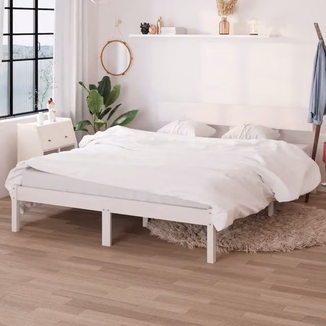 Berkfield Home Double Bed Frame in White Solid Pine, W/D/H: 135 x 190 cm