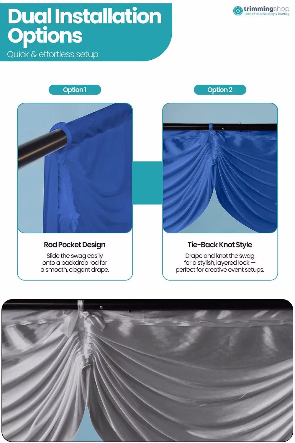 Neel Blue Ice Silk Detachable Swag Curtain Panel Backdrop, Blue – 5