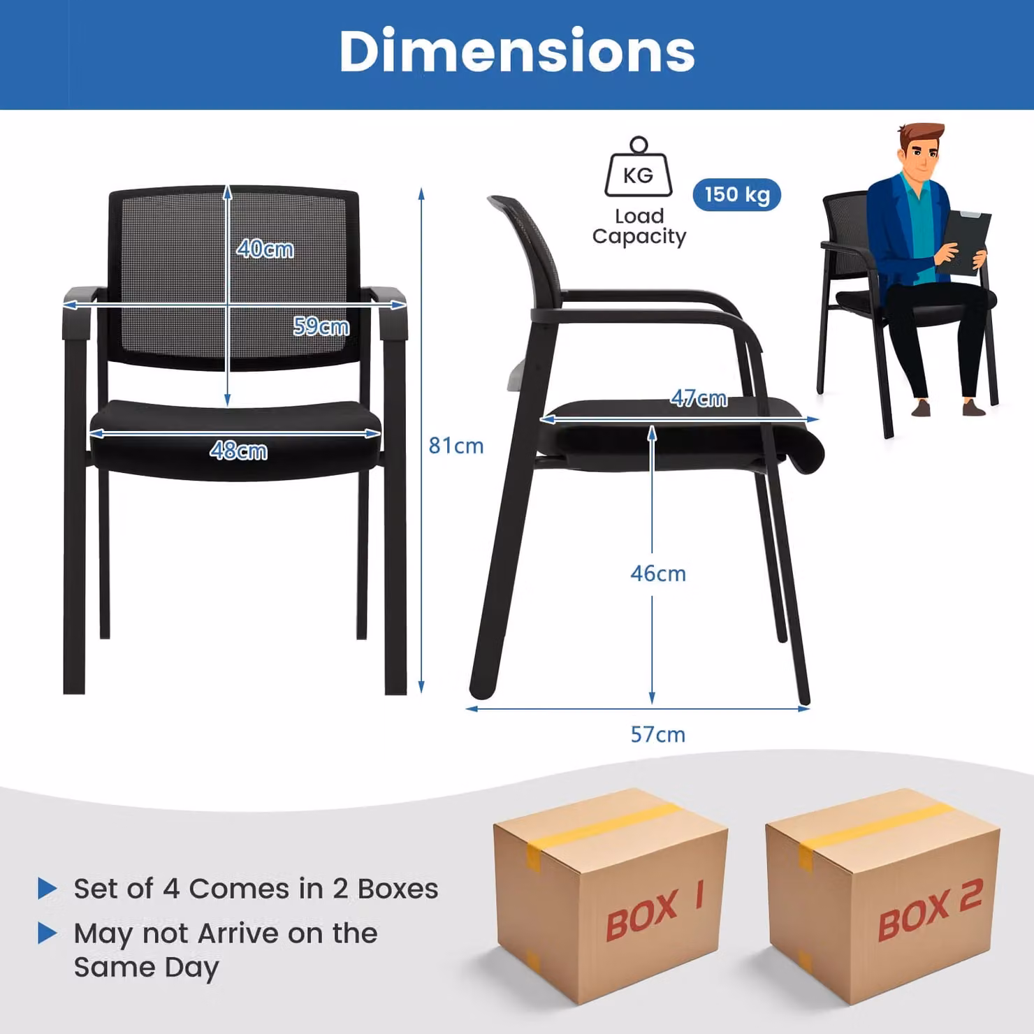 Gymax Set of 4 Stackable Black Mesh Office Chairs with Armrests – 9