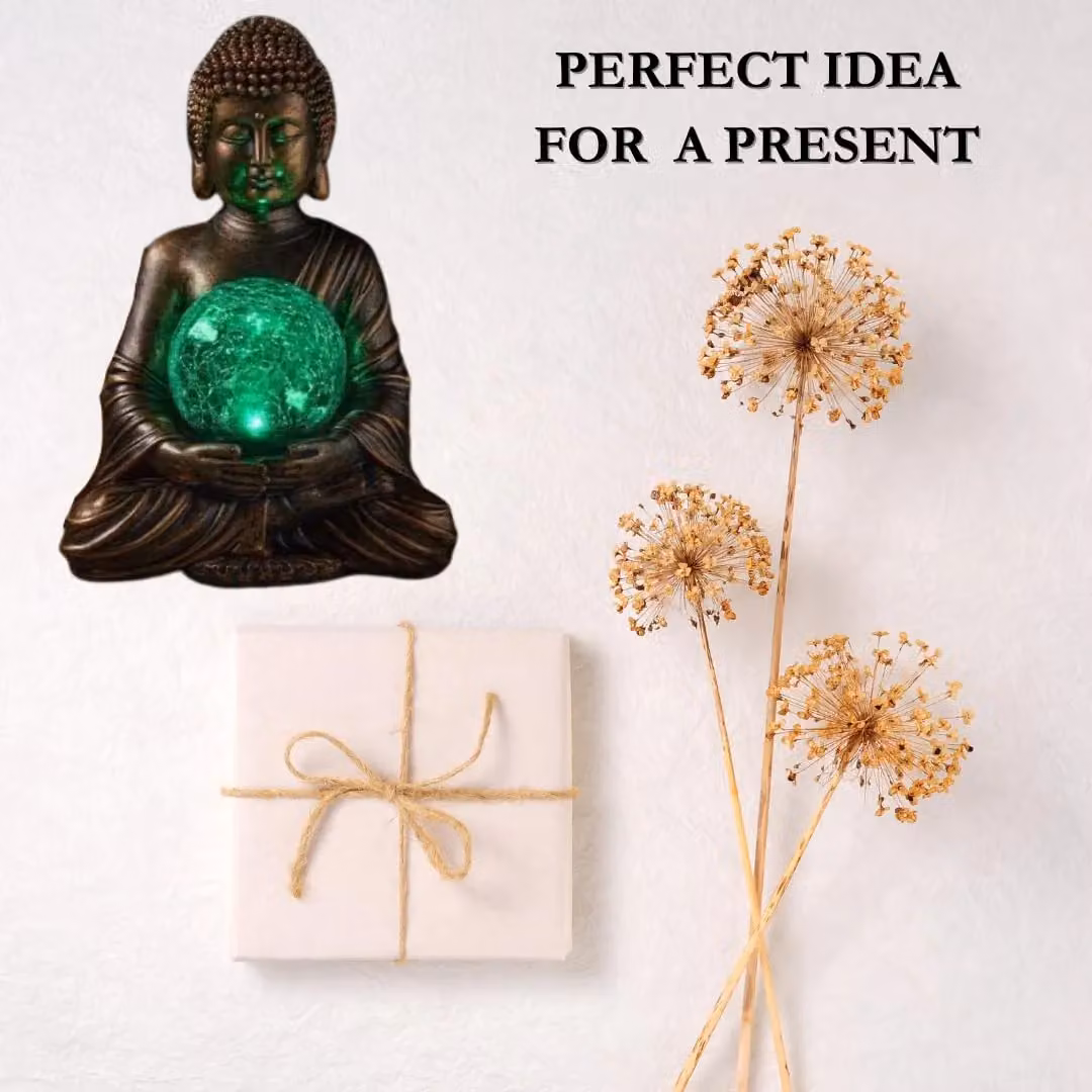 Marco Paul Multicoloured Solar Crackle Glass Buddha Globe, Height: 37 cm – 3