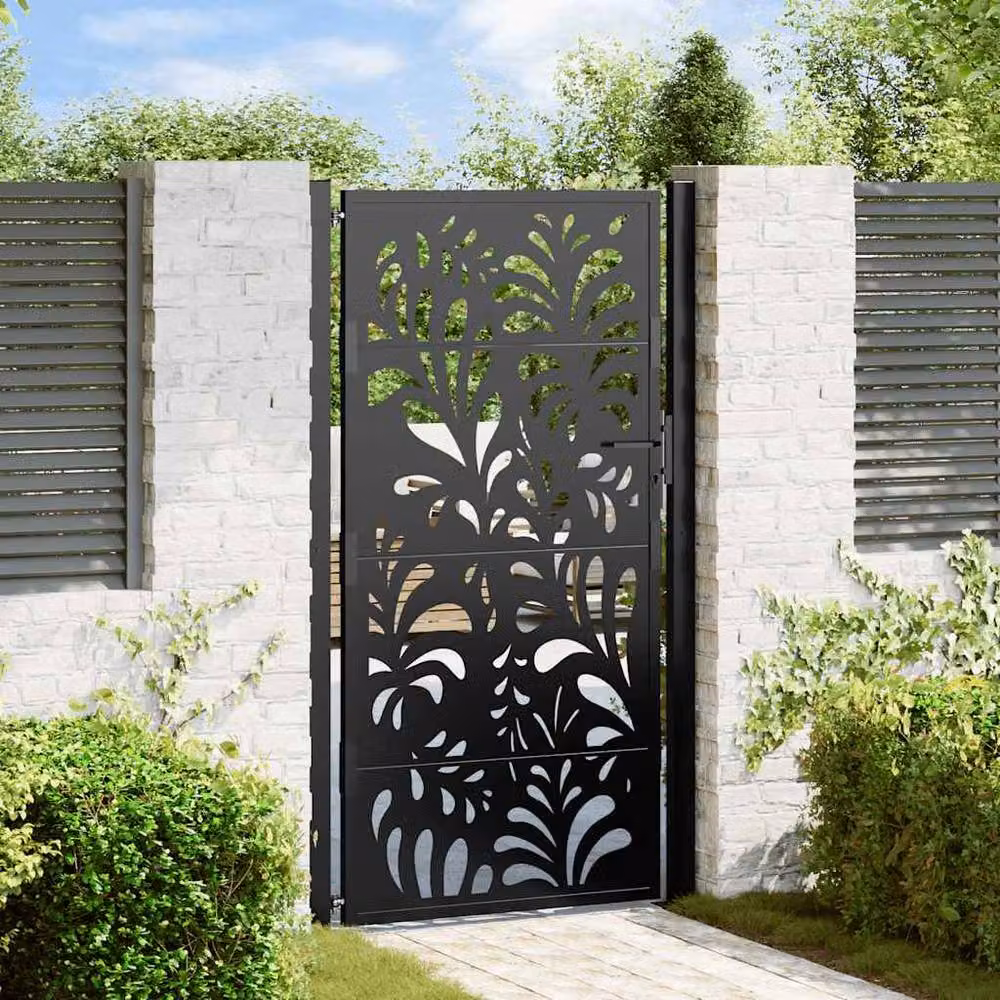 Berkfield Home Black Steel Wave Design Garden Gate W: 105 cm, H: 180 cm – 2