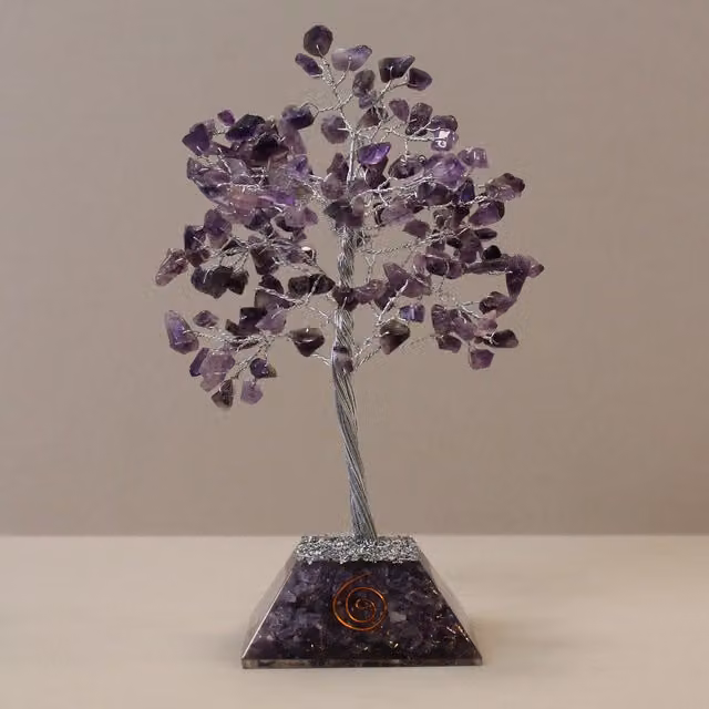 KDMD Amethyst Gemstone Tree with Organite Base in Blue and Purple – 1