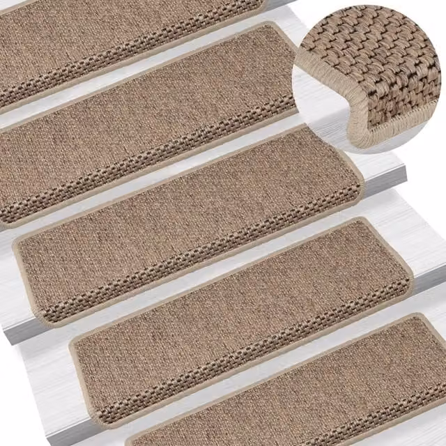 Berkfield Home Self-adhesive Sisal-Look Stair Mats, 15 Pieces, Beige Sand, W: 65 cm, D: 21 cm, H: 4 cm