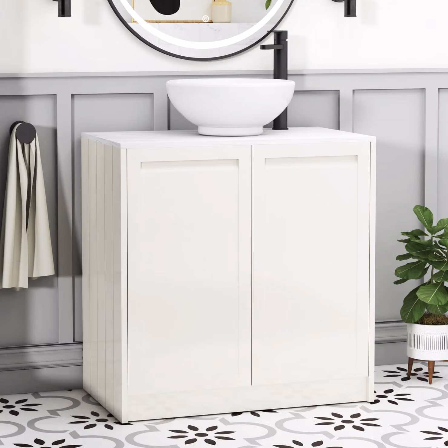 Royal Bathrooms Elmore Classic White Floor Standing Countertop Vanity Unit with Breeze Basin and 2 Soft Close Doors, Width: 80 cm