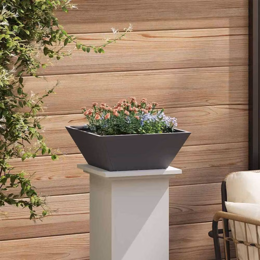 Berkfield Home Modern Garden Bowl Planter in Black Steel, W/D/H: 40 x 40 x 15 cm – 4