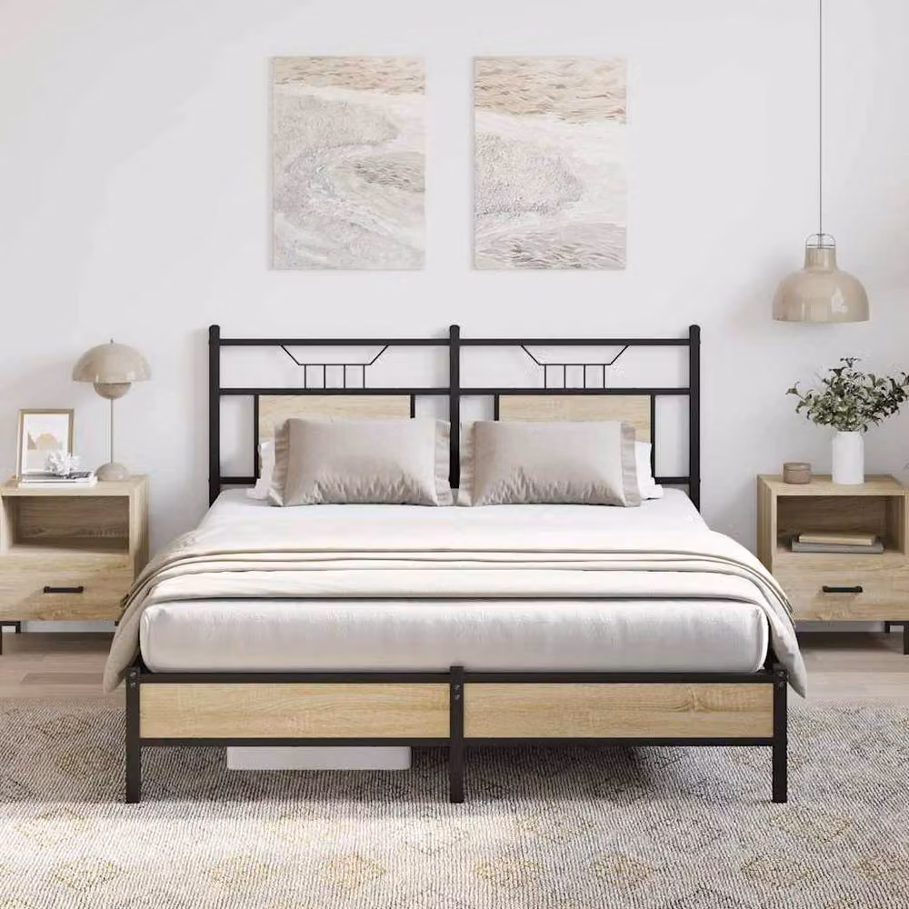Berkfield Home Decorative Bed Frame in Sonoma Oak and Black with Drawers, W/D/H: 140 x 190 x 91.5 cm – 2