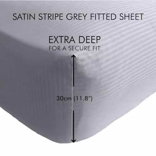 Catherine Lansfield Grey Satin Stripe 300 Thread Count Super King Fitted Sheet, Depth: 30 cm – 2
