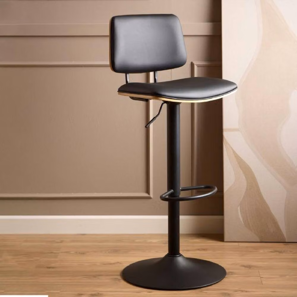 netfurniture Atlas Height Adjustable Swivel Bar Stool in Matt Black and Oak – 2