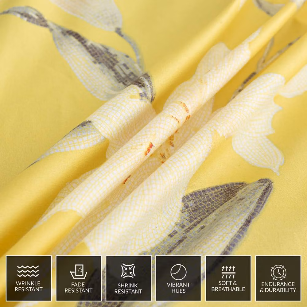 Pamposh Yellow and Grey Floral Microfibre Duvet Cover Set, 200 x 200 cm – 4