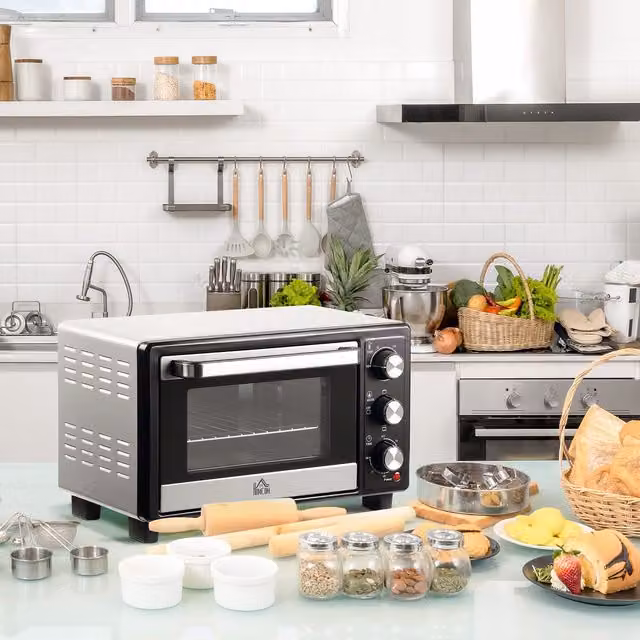 HOMCOM 16L Countertop Mini Oven with Grill and Timer, Silver