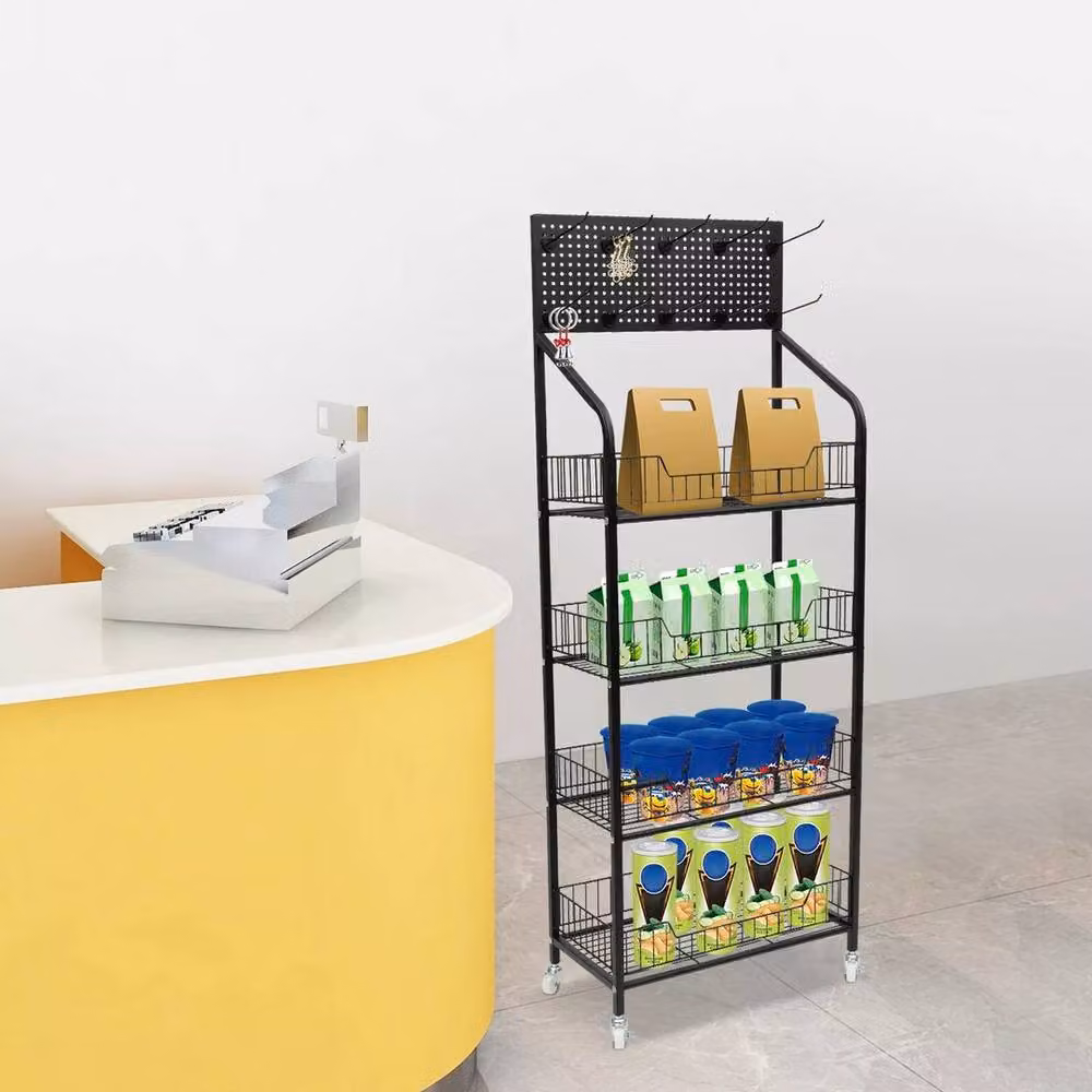 Kelvenix 4 Tier Black Lacquered Metal Retail Shop Display Rack and Market Shelf – 3