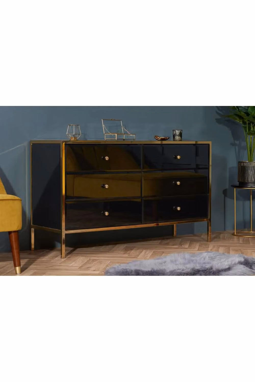 Birlea Fenwick 6 Drawer Chest in Black and Gold with Glass and Metal Details – 3